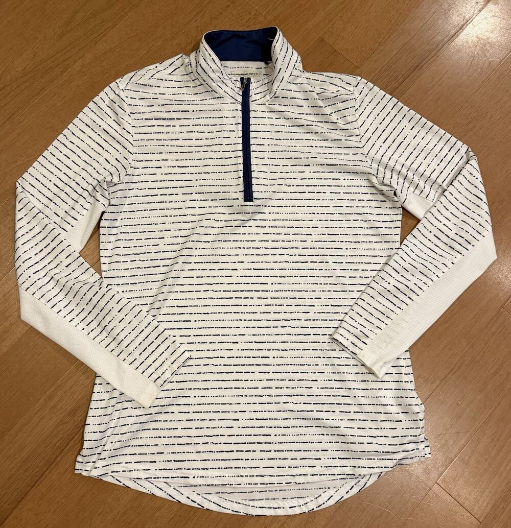San Soleil Shirt Women Small Blue White Stripe Print 1/4 Zip Pullover UPF 50 EUC